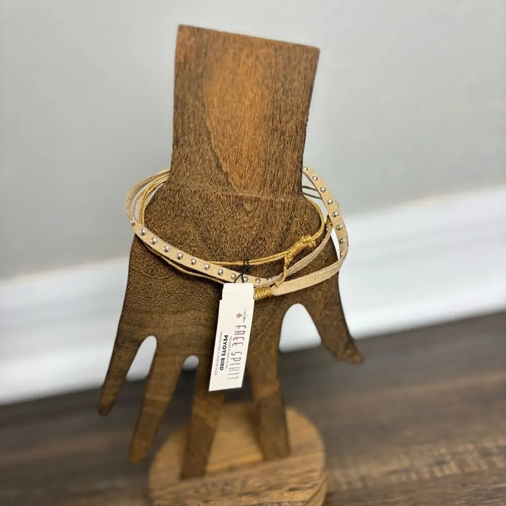 NWT Free Spirit Peyote Bird Suede Wrap Bracelet Anklet Metal Studded Adjustable